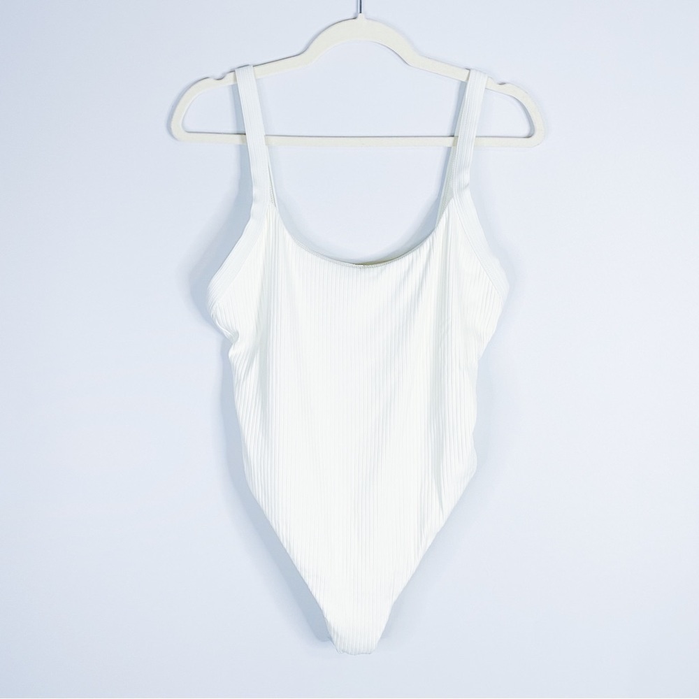 Good American - Ivory Ribbed One Piece Swimsuit